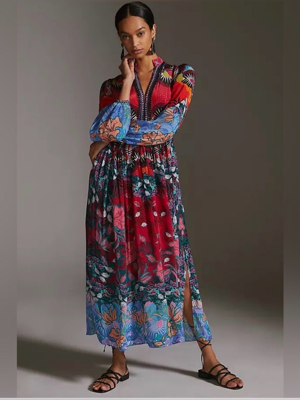 Anthropologie Bhanuni By Jyoti Patterned Maxi Dress Size 8 Floral Patterned